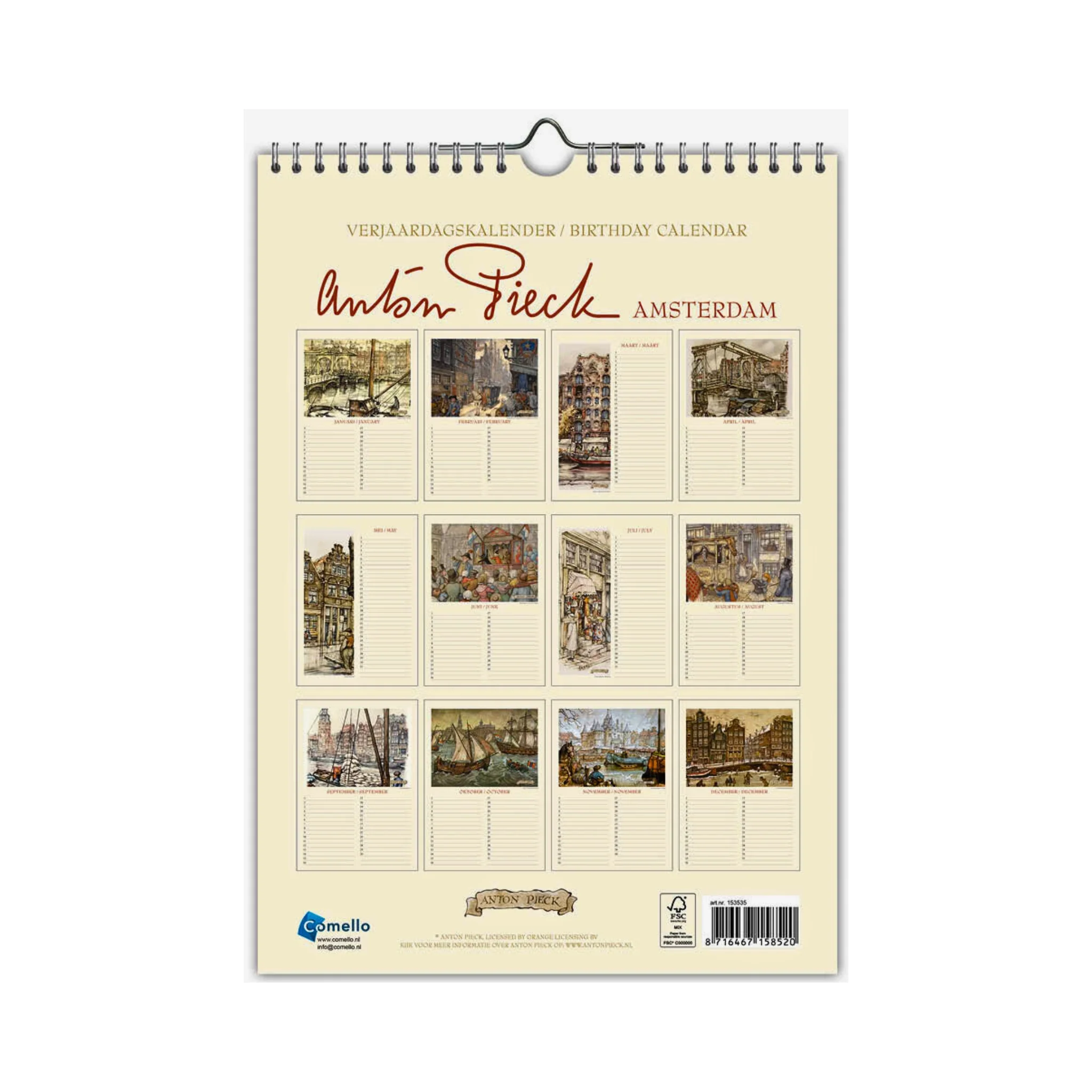 Anton Pieck Amsterdam Birthday Calendar 8.2x11.5 - Image 3