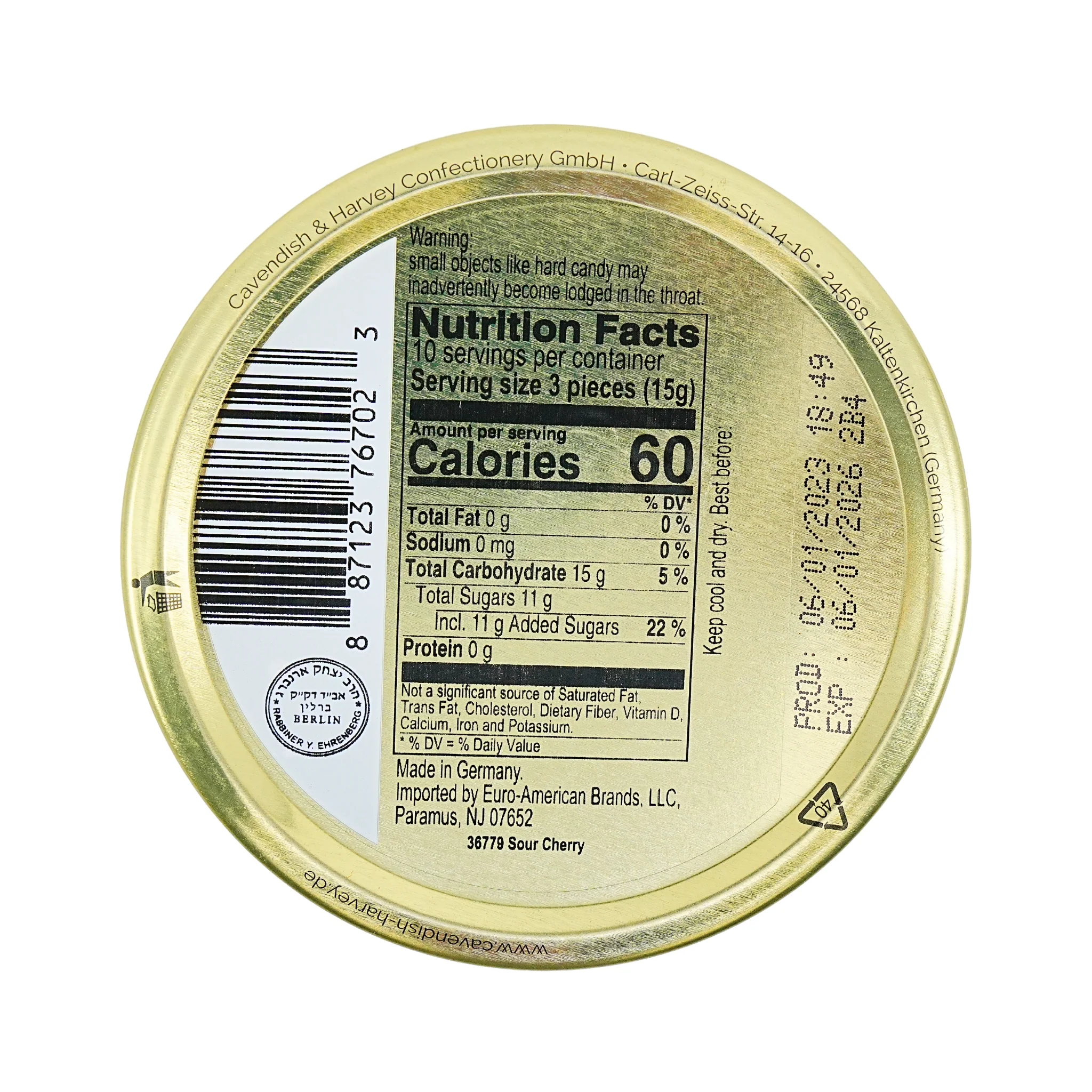 Cavendish & Harvey Sour Cherry Candy 5.3oz Tin - Image 3