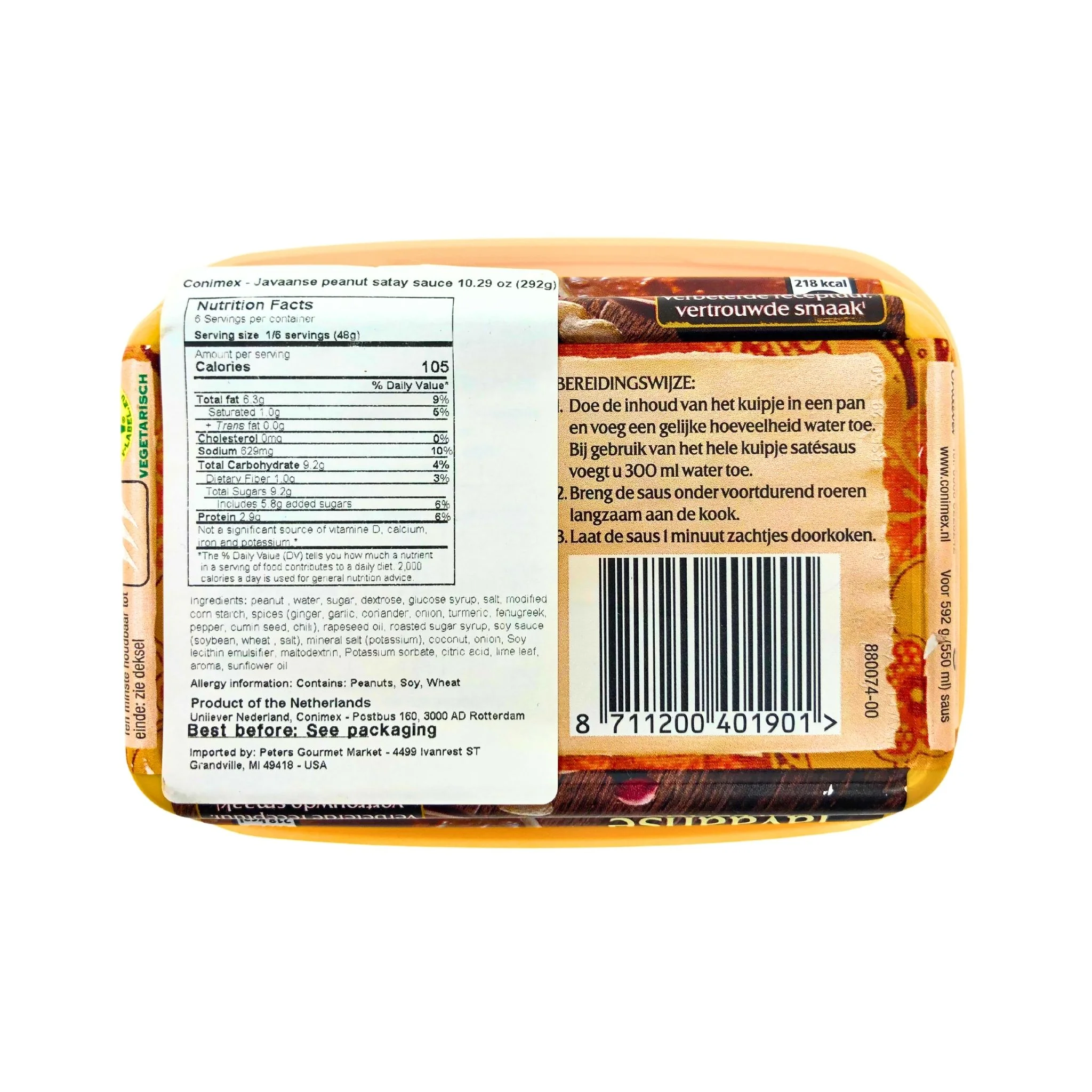 Conimex Javaanse Peanut Sate Sauce (Pinda Satesaus) 10.3 Ounce Tub - Image 3