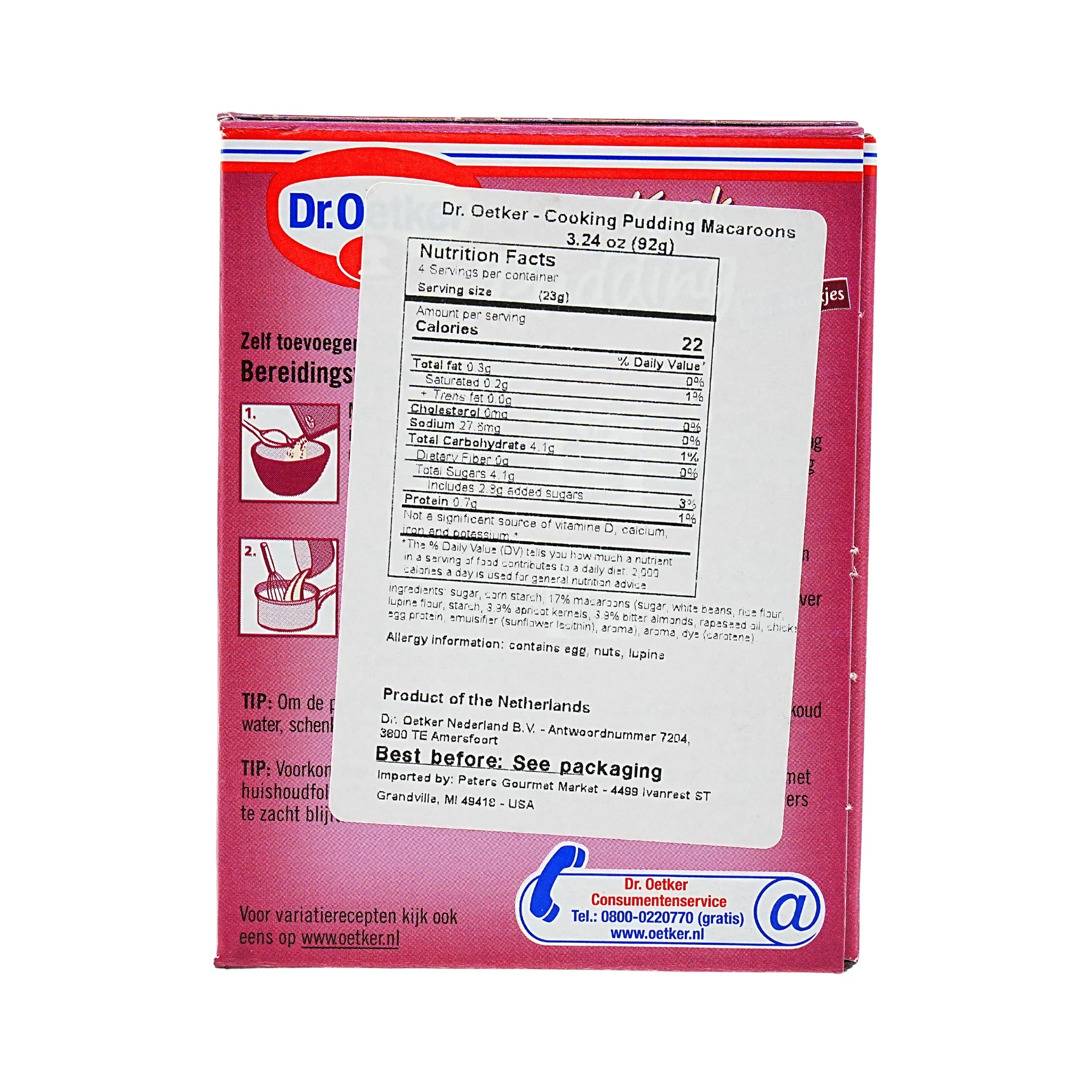 Dr Oetker Bitterkoekjes (Macaroon) Pudding Mix 3.2 oz box - Image 3
