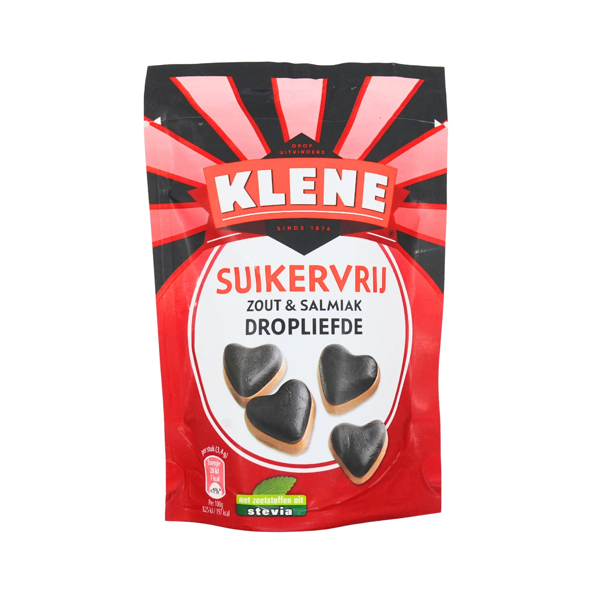 Klene Sugar Free Licorice Salt & Salmiak Hearts  3.7 Oz bag