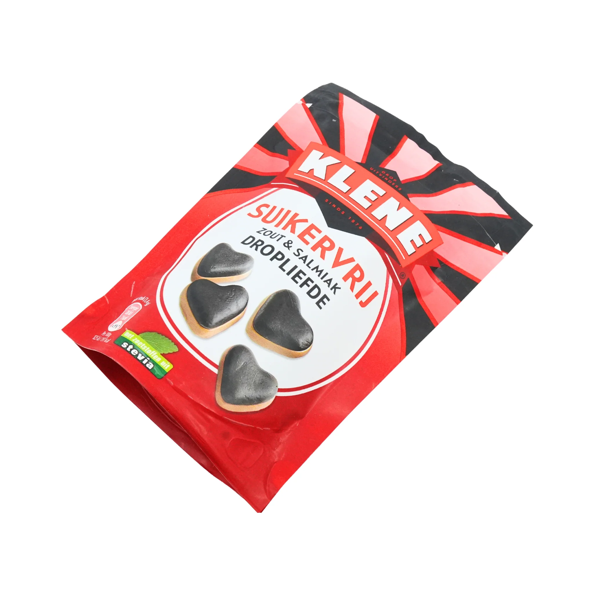 Klene Sugar Free Licorice Salt & Salmiak Hearts  3.7 Oz bag - Image 2