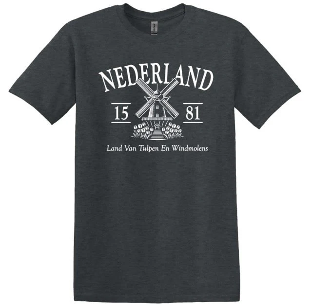 Nederland 1581 Tulips and Windmills T Shirt  Large Gray