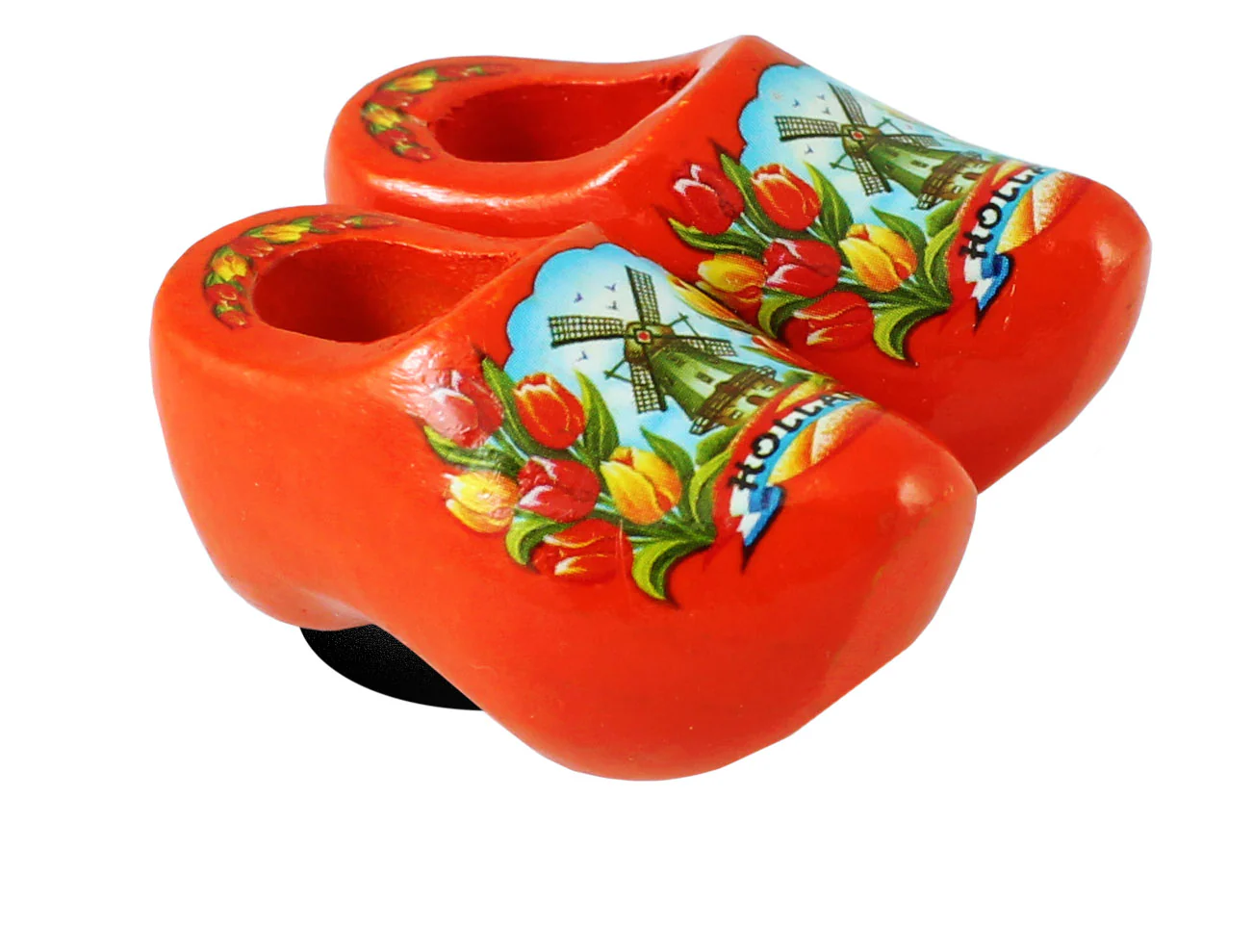 Magnet Wooden Shoe  Orange Windmill & flowers