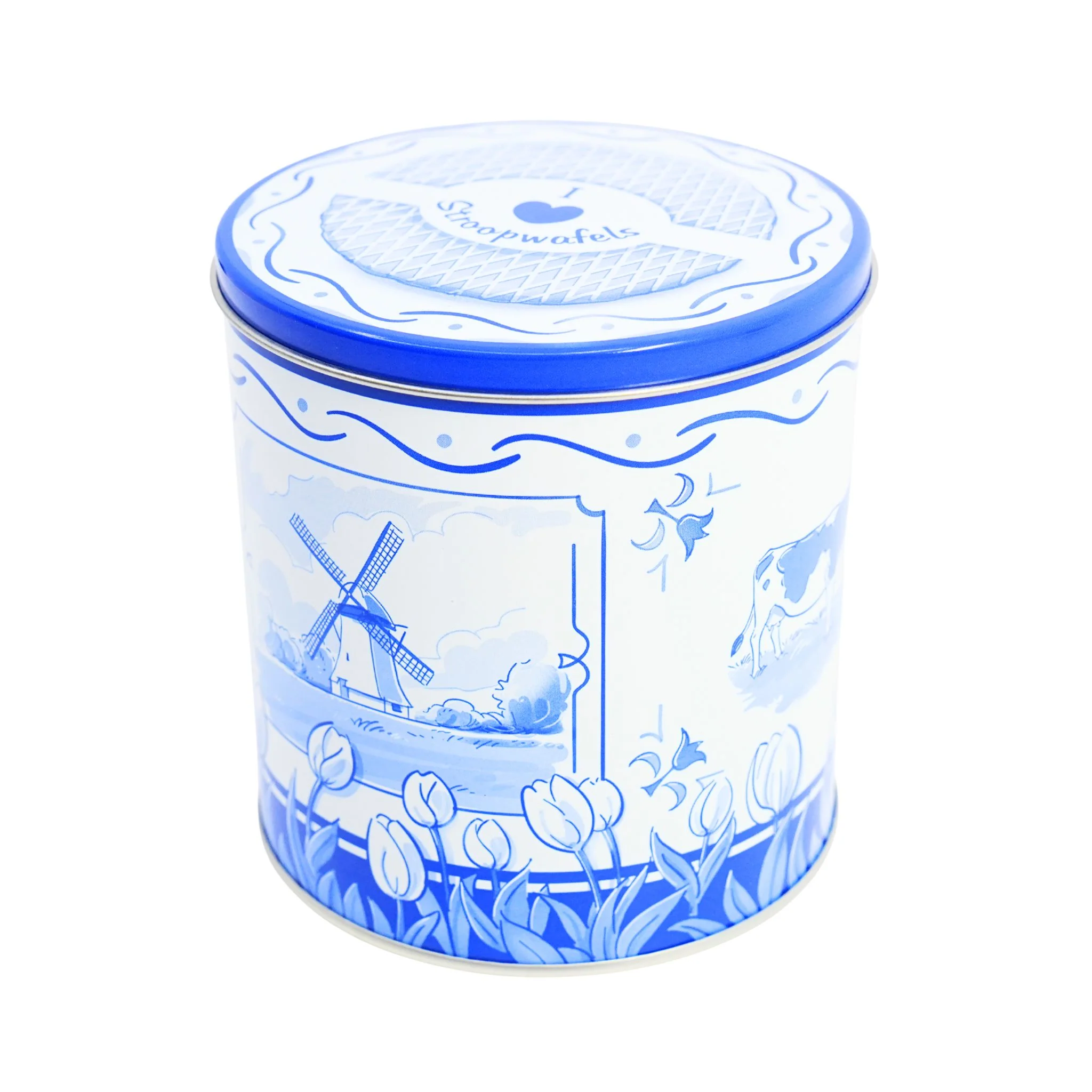 Markus Delft Style Mills & Tulips  "I Love Stroopwafel" tin with 8 stroopwafels - Image 3