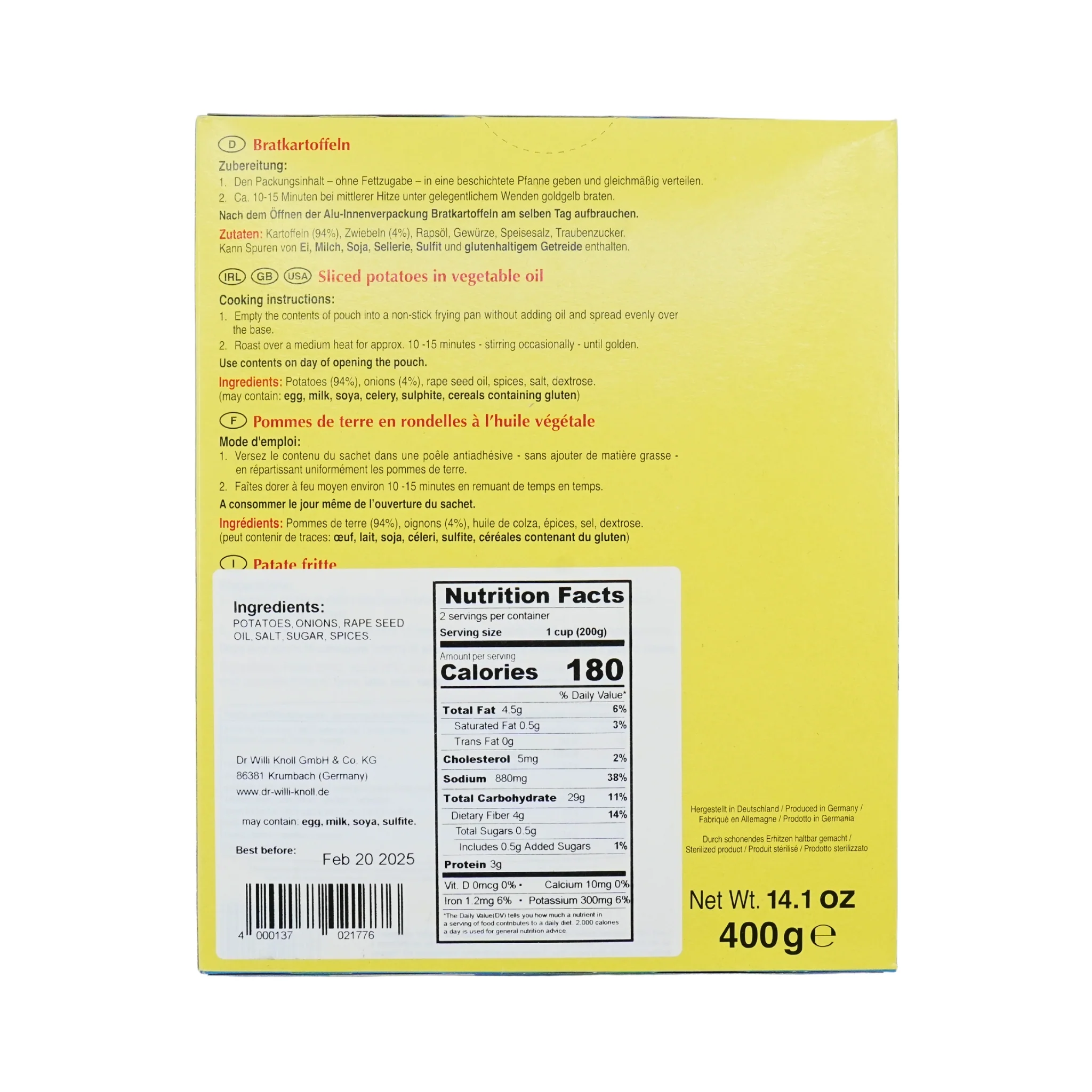 Dr Willi Knoll Brat-Kartoffeln Sliced Potatoes 14.1 oz(10) - Image 3