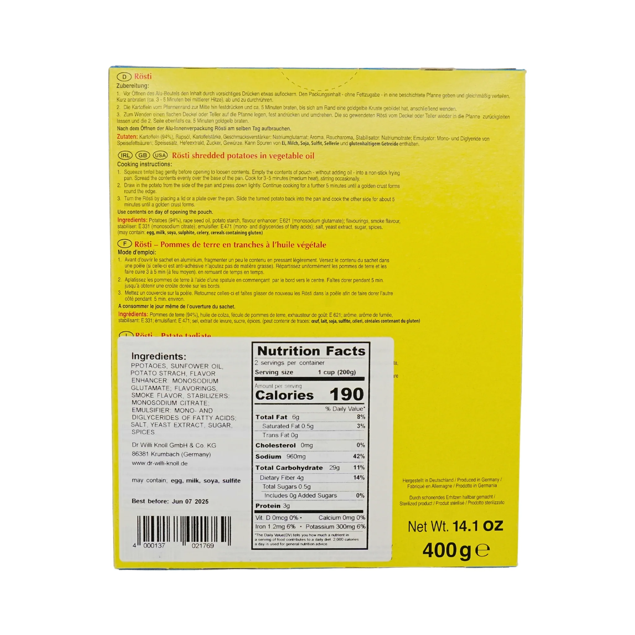 Dr Willi Knoll Rosti (shredded)  Potatos 14.1 oz(10) - Image 3