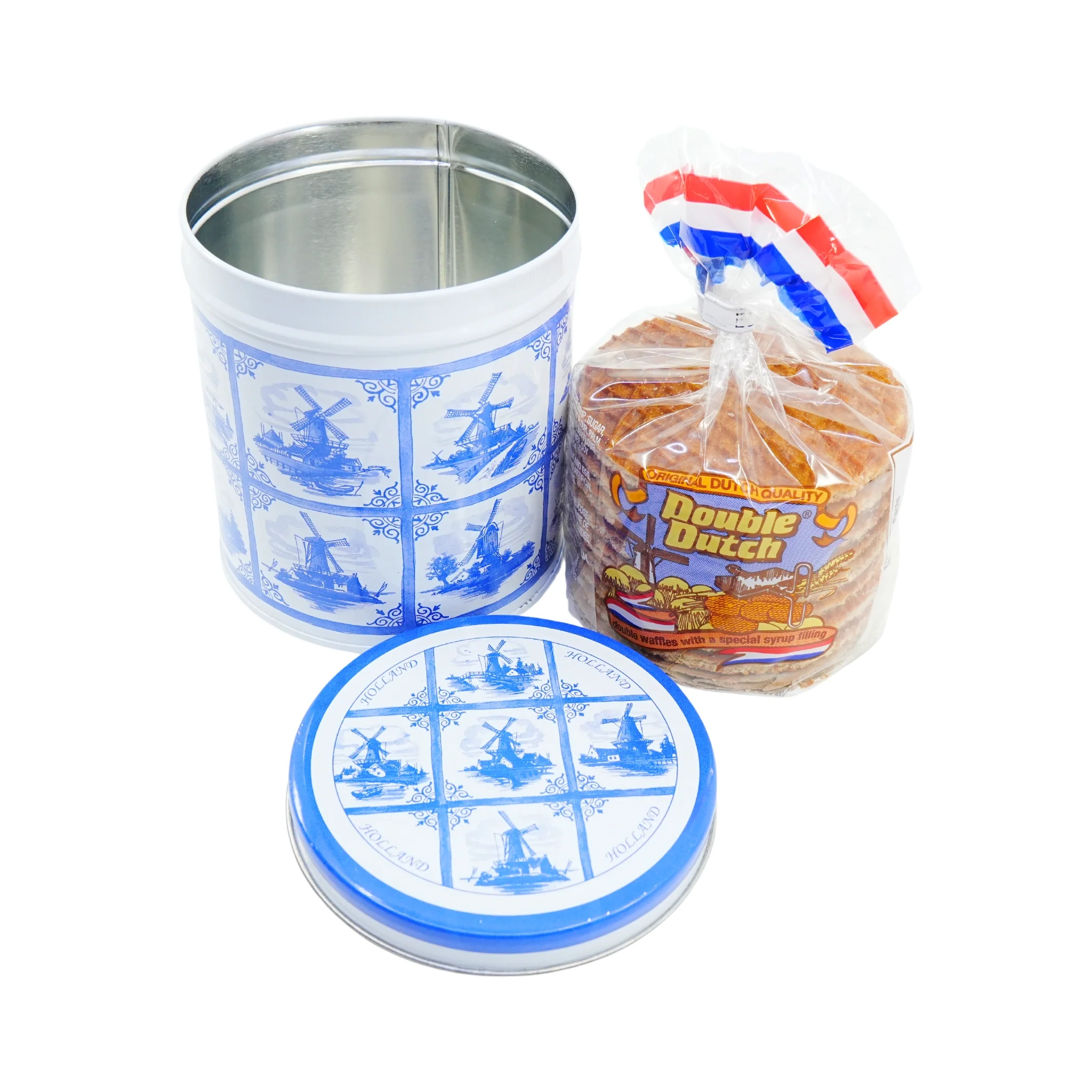 Holland Delft Square Tile Tin with  Stroopwafels